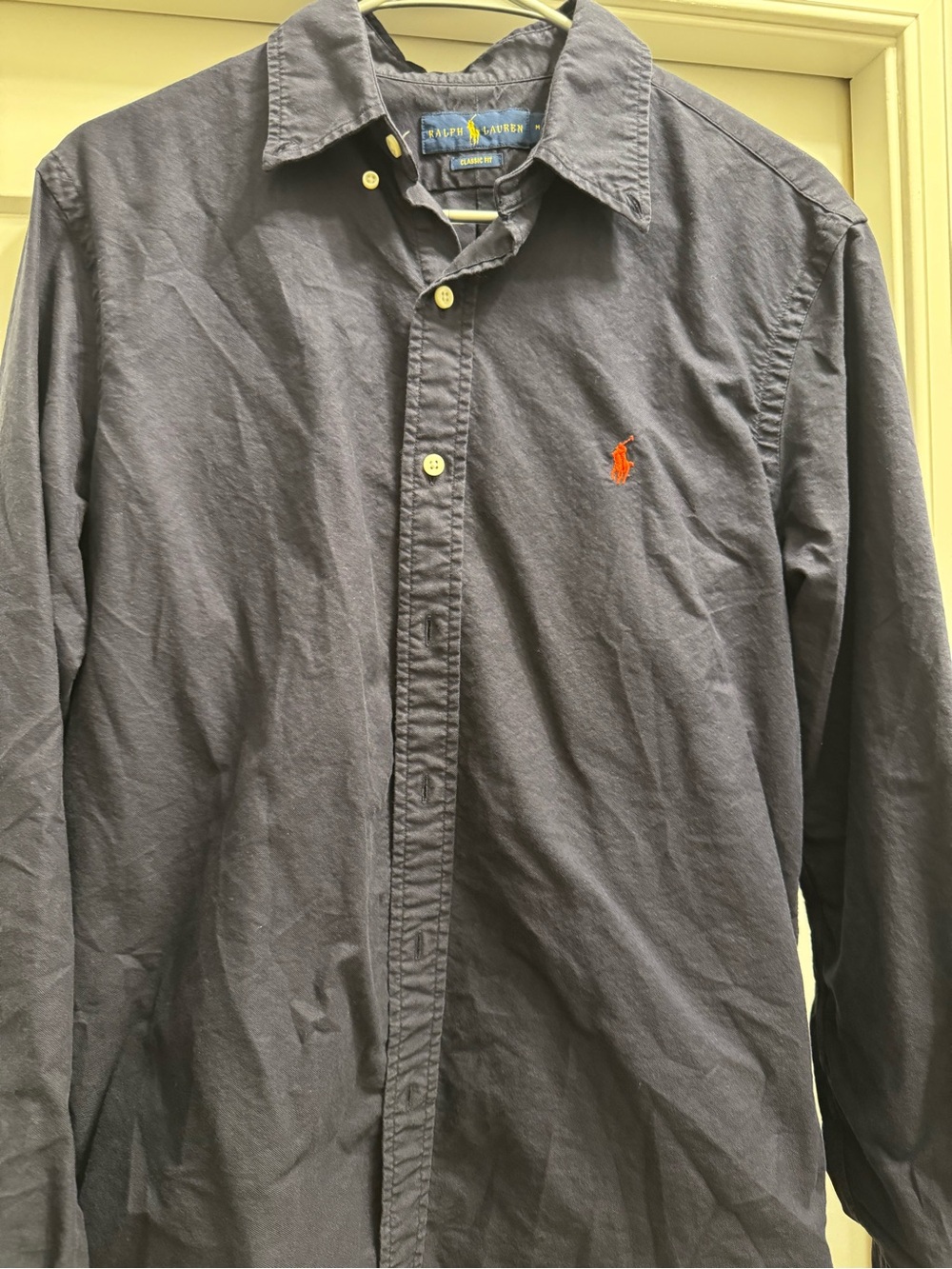 Ralph Lauren Navy Button-Down Shirt with Orange Pony